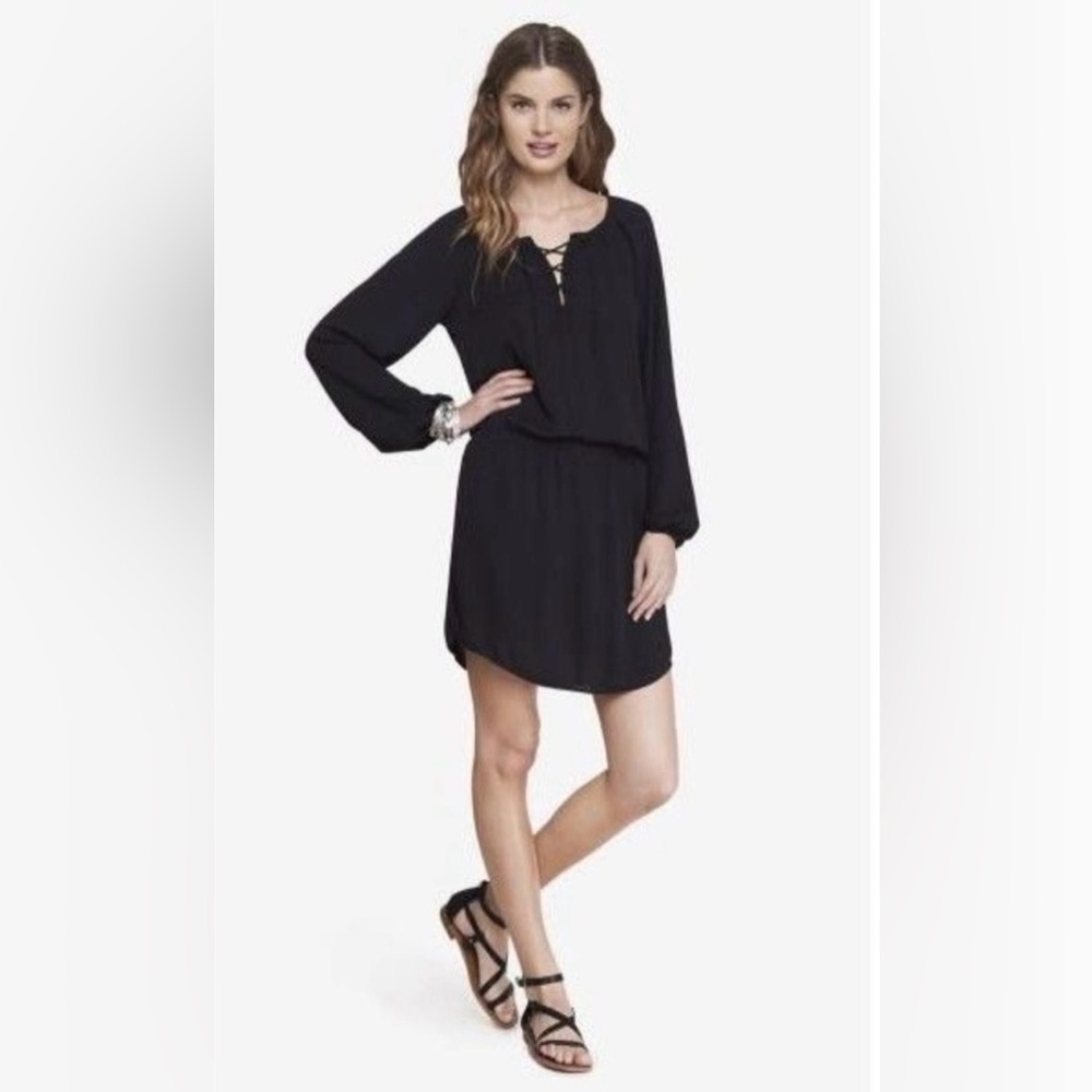 NWT Express Black Long Sleeve Tie Up Drop Waist Dress size Small